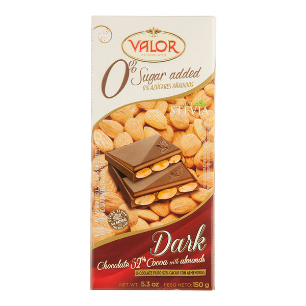 VALOR NO SUGAR ADDED DARK CHOCOLATE WITH ALMONDS 5.3 OZ BAR