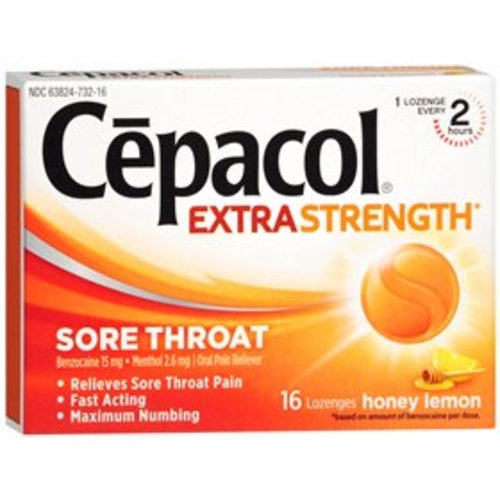 Cepacol Maximum Strength Throat Drop Lozenges, Honey Lemon, 16 Count