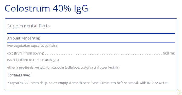 Pure Encapsulation Collostrum 40% Cápsulas de IgG