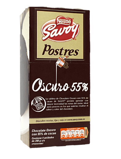 Nestle Savoy Postres 55% Cocoa Dark Chocolate 4 Bars Box