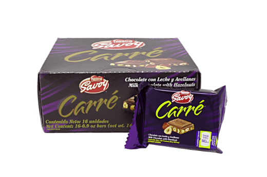 Nestle Savoy Chocolate Con Avellanas Carre Box of 16 Squares 25 gr ea