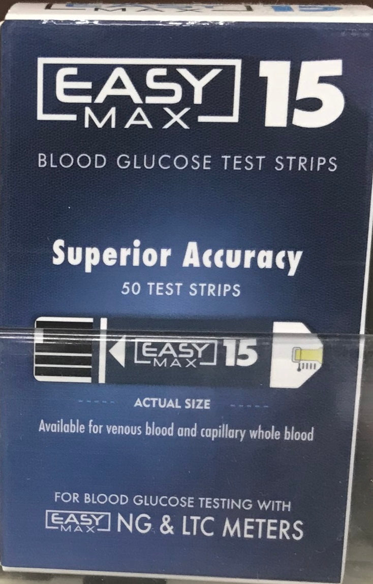 EasyMax 15 Blood Glucose Test Strip Box of 50