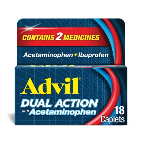 Advil Dual Action Coated Caplets With Acetaminophen, 18 ct