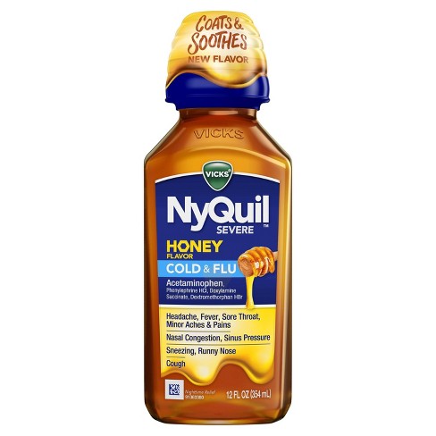 Vicks NyQuil Severe Cold & Flu Honey Flavor Liquid 12 Fl Oz