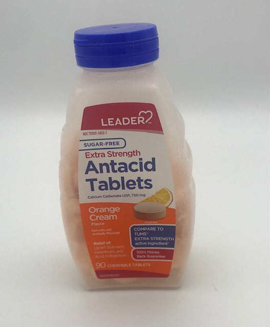 Leader Extra Strength Antiacid Tablets Orange Cream 90 Tablets