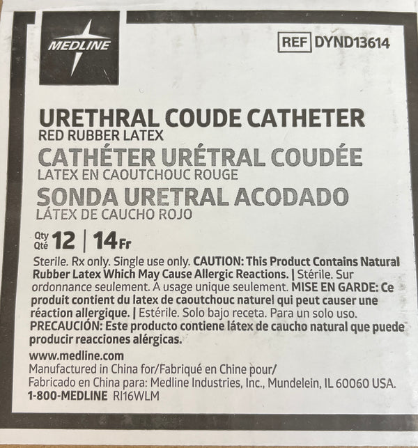 Medline Urethral Coude Catheters REF DYND13614