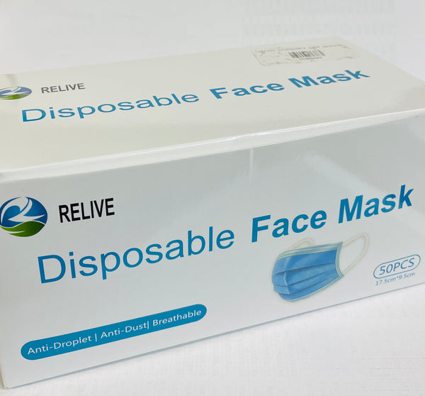 Relive Disposable Mask, box of 50 masks. (Blue)