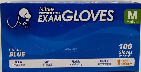 UKA INT Nitrile Power Free Exam Gloves, Pack of 100 , color blue