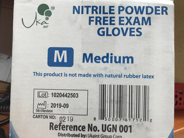 UKA int nitrile Guantes de examen sin polvo de polvo 10 cajas x 100 guantes tamaño M