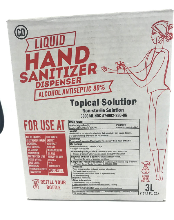 CD Hand Sanitizer Antiseptic 80% Topical Solution 3L Pouch with Dispensing Valve