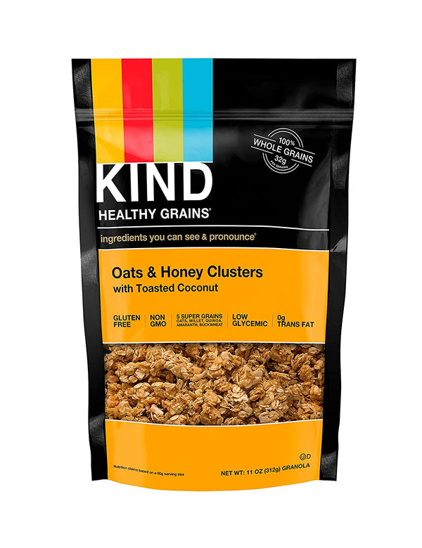 Kind Healthy Grains Clusters, Oats and Honey with Toasted Coconut Granola, 11 oz