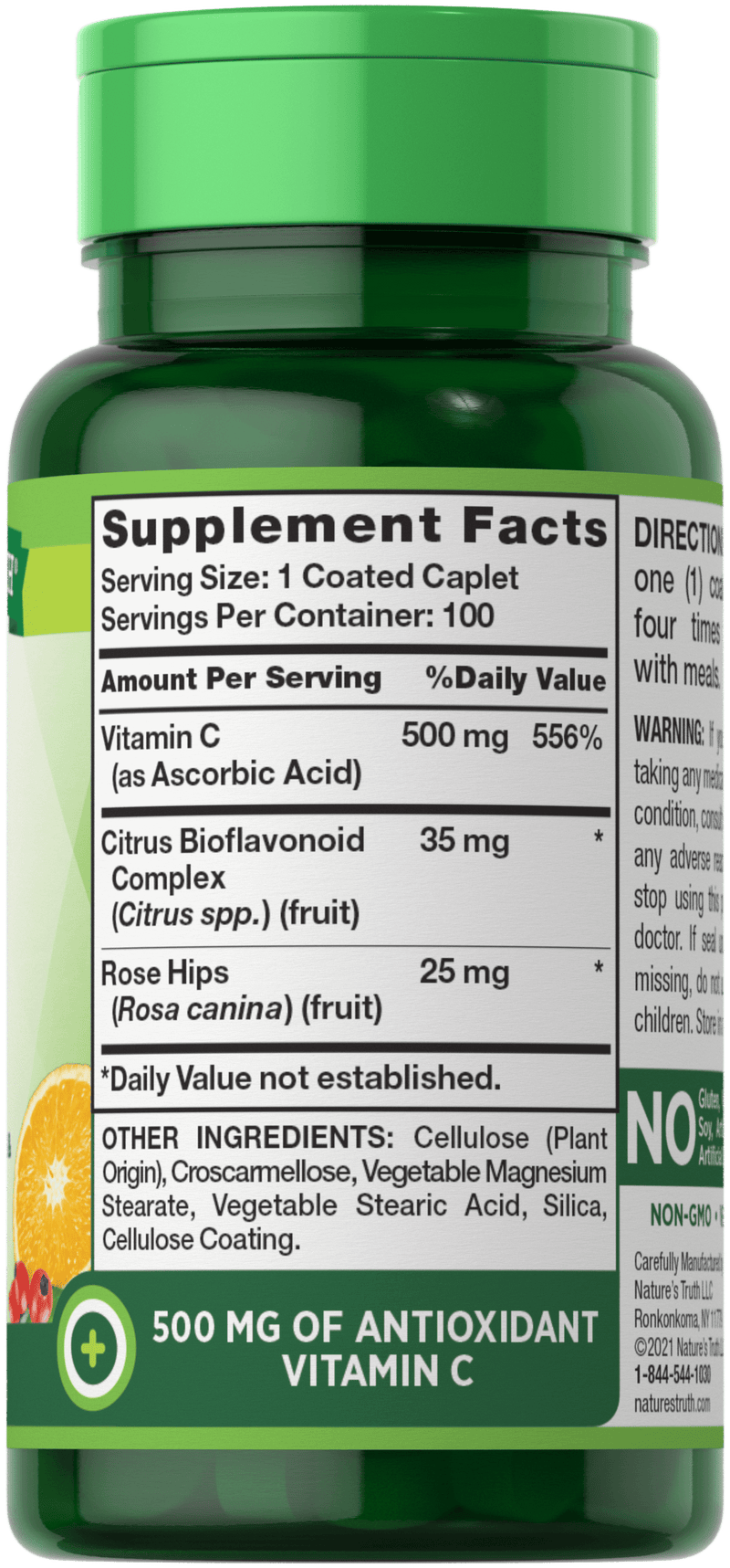 Nature's Truth Vitamin 500 mg más bioflavonoides y hips de rosas silvestres 100 Caplets