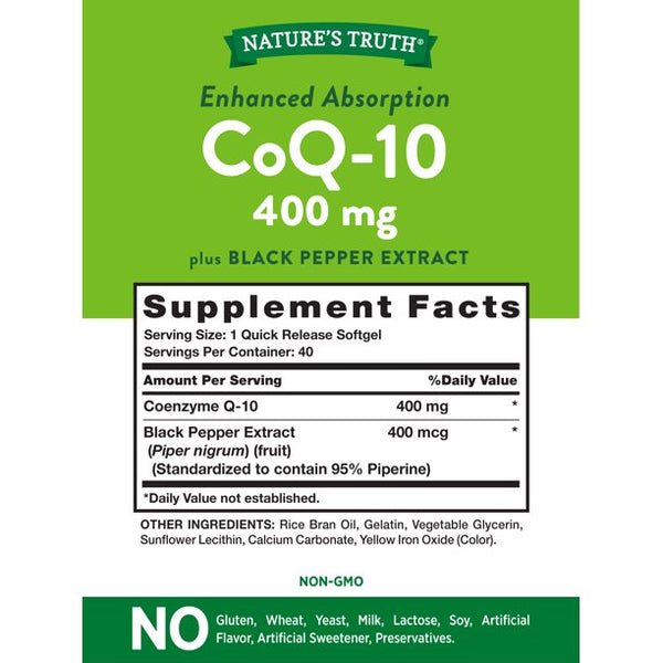 Nature's Truth CoQ-10 400mg Plus Black Pepper Extract 40 Softgels