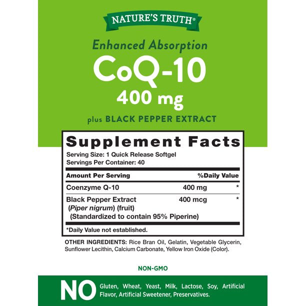 Nature's Truth Coq-10 400mg más extracto de pimienta negra 40 Softgels