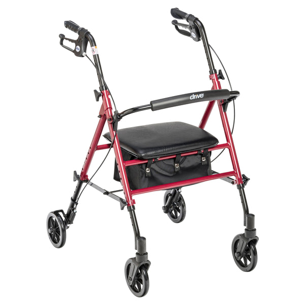 Drive Medical Adjustable Height Rollator Rolling Walker with 6" Wheels, Red