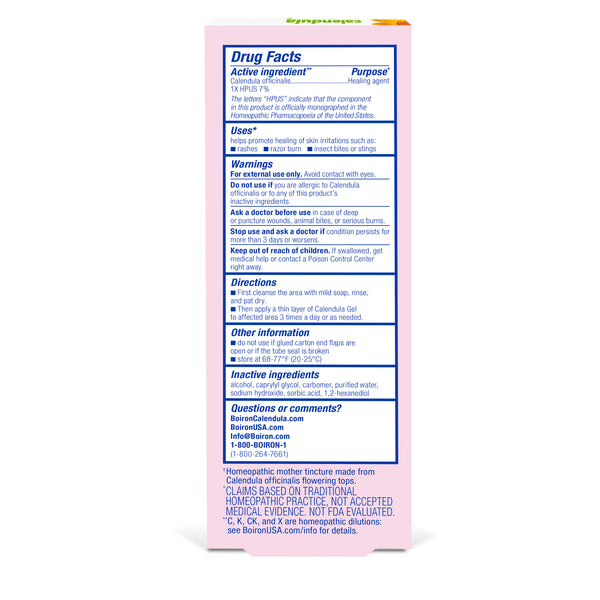 Caléndula de Boiron, medicina homeopática para irritaciones de la piel, erupciones, quemaduras de afeitar, picaduras de insectos, gel de 2.6 oz