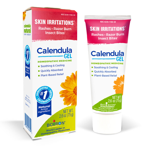 Caléndula de Boiron, medicina homeopática para irritaciones de la piel, erupciones, quemaduras de afeitar, picaduras de insectos, gel de 2.6 oz