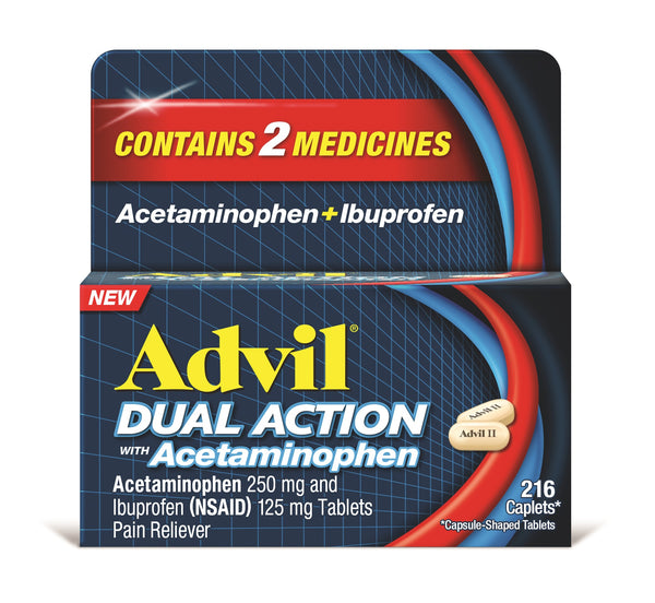 Advil Dual Action with Acetaminophen, 250 Mg Ibuprofen and 500 Mg Acetaminophen Per Dose. 216 caps