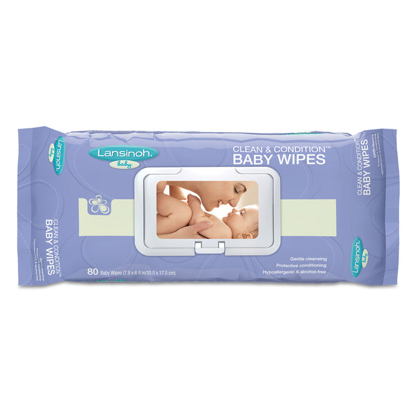 Lansinoh Baby Clean & Condition Baby Wipes, 80 Wipes