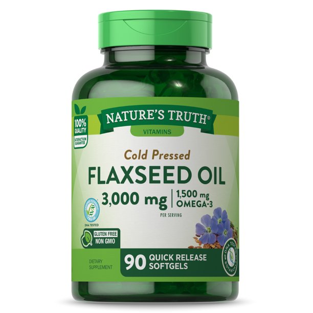 La verdad de la naturaleza orgánica de aceite de linaza prensado en frío 1000mg 90 Softgels