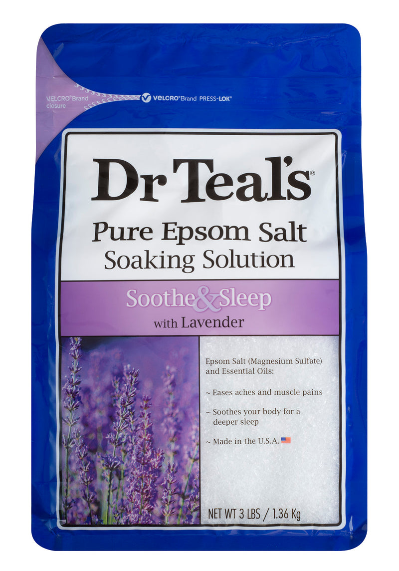 Dr Teal's Pure Epsom Salt Soaking Solution, Soothe & Sleep with Lavender, 3 lb