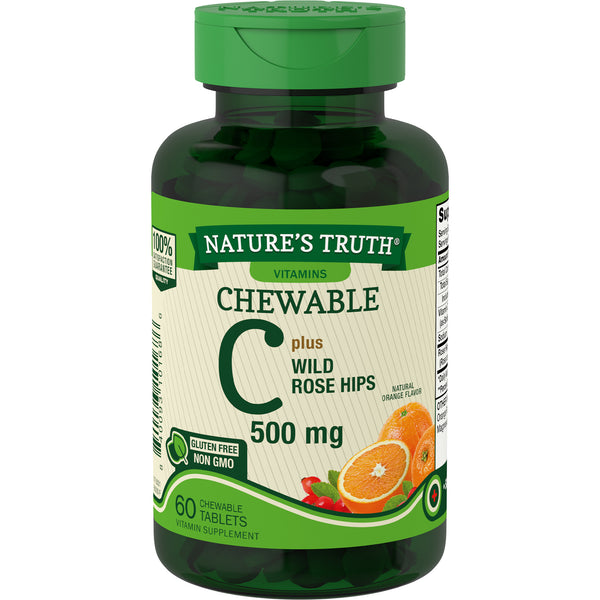 Nature's Truth Chewable C 500mg Plus Wild Rose Hips Orange 60 Tablets