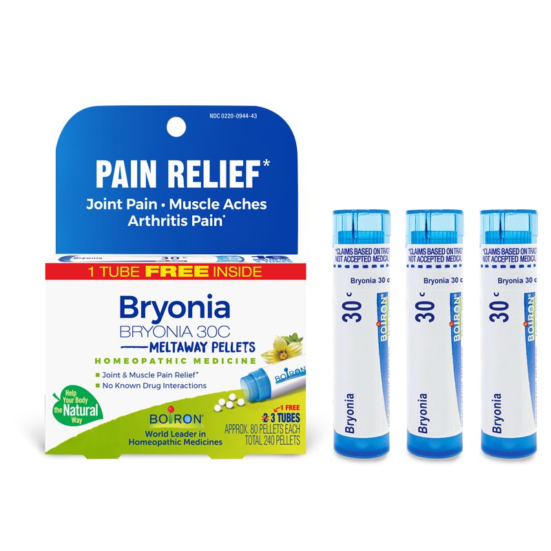 Boiron Bryonia 30c Bonus Pack, Medicina homeopática para alivio del dolor, dolor en las articulaciones, dolor muscular, dolor de artritis, 3 x 80 gránulos