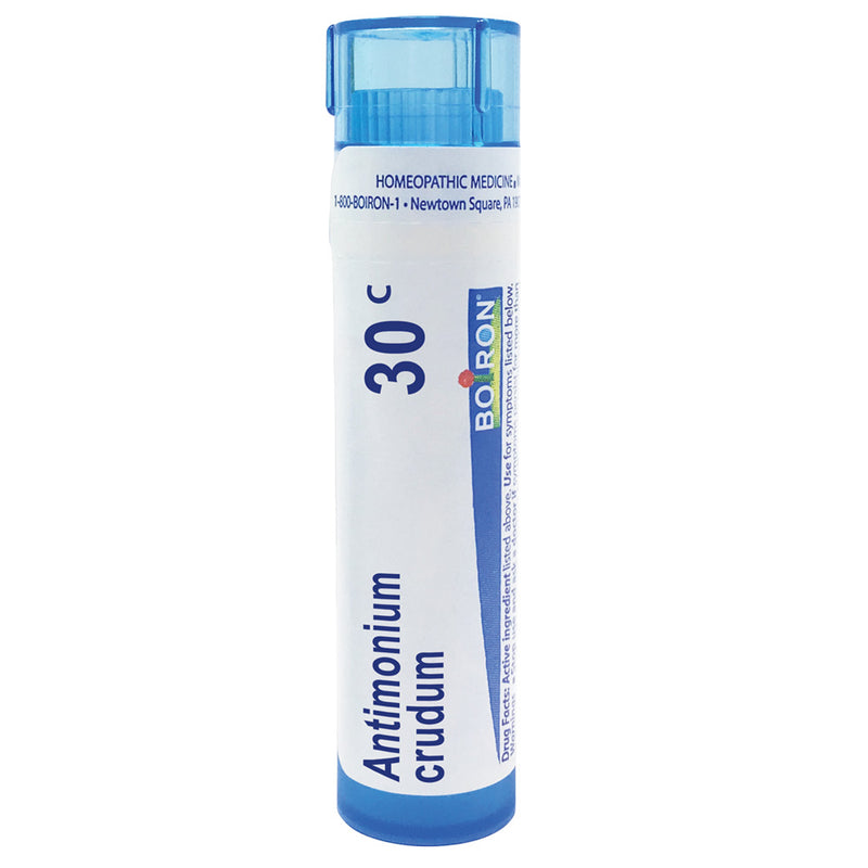 Boiron Antimonium Crudum 30C relieves indigestion with nausea from overeating, 80 Pellets