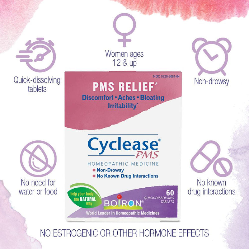 Boiron Cyclease PMS, Homeopathic Medicine for PMS Relief, Discomfort, Aches, Bloating, Irritability, 60 Tablets
