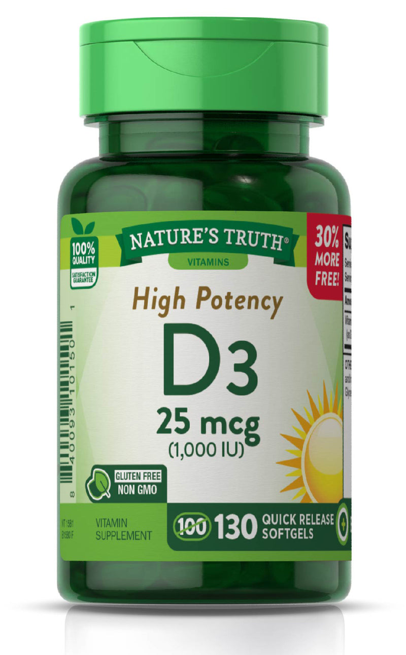 Nature's Verdad alta potencia Vitamina D3 1000 IU 130 Softgels