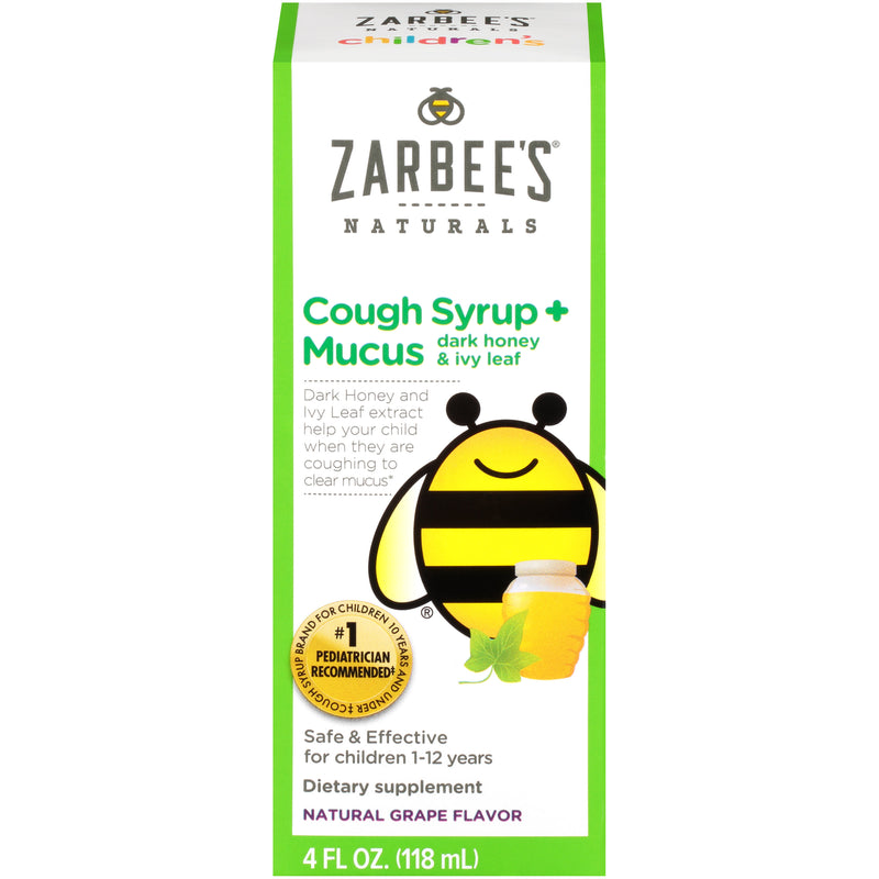Zarbee's Naturals Children's Cough Syrup + Mucus with Dark Honey, Grape, 4 fl oz