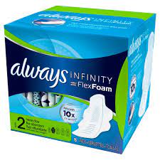 Always Infinity Size 2 Super Pads with Wings, Unscented, 16 ct