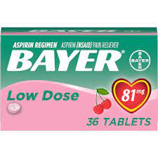 Aspirina régimen bayer, 81mg 36 tabletas masticables cereza