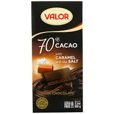 Valor, Dark Chocolate, 70% Cacao, With Caramel and Sea Salt, 3.5 oz
