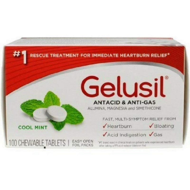 Gelusil Antacid/Anti-Gas Tablets Cool Mint, 100 Tablets