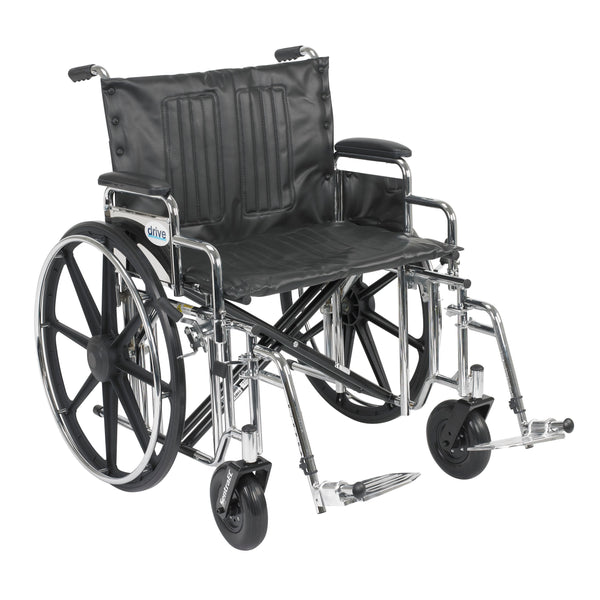 Drive Medical Sentra Extra Heavy Duty Wheelchair, Detachable Desk Arms, Swing away Footrests, 24" Seat