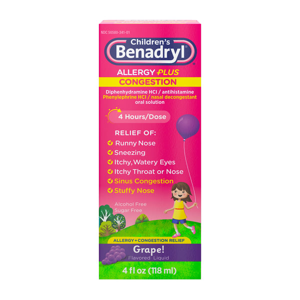Children's Benadryl Allergy Plus Congestion Liquid Grape 4 fl. oz