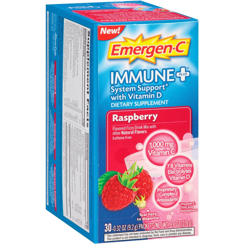 Emergen-C Immune+ 1000mg Vitamin C Powder 30 Packets Rasberry Flavor