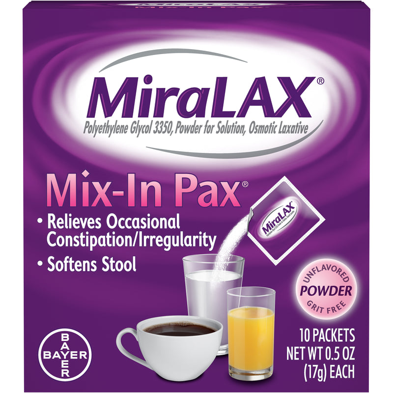 MiraLAX Mix-In Pax, 10 pks, Laxative Powder, Polyethylene Glycol 3350