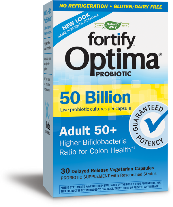 Natures Way Primadophilus Optima 50 Billion Active HDS Probiotics Adult 50+ for Colon Health 30 Capsules