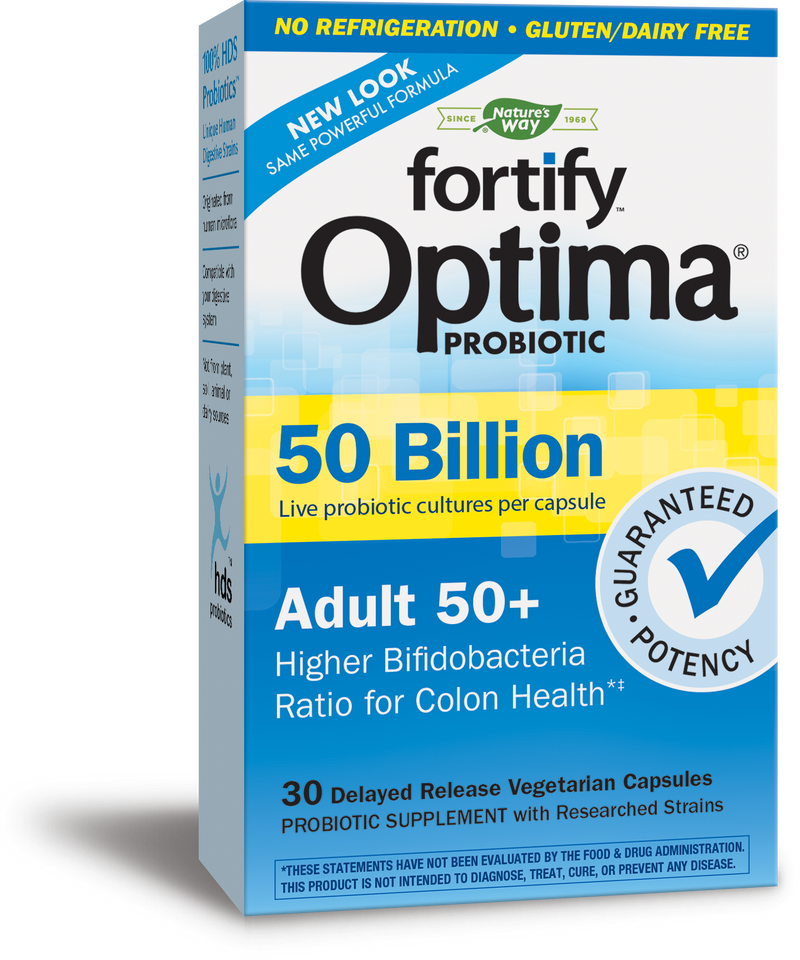 Natures Way Primadophilus Optima 50 mil millones HDS Probióticos activos Adultos 50+ para la salud del colon 30 Cápsulas