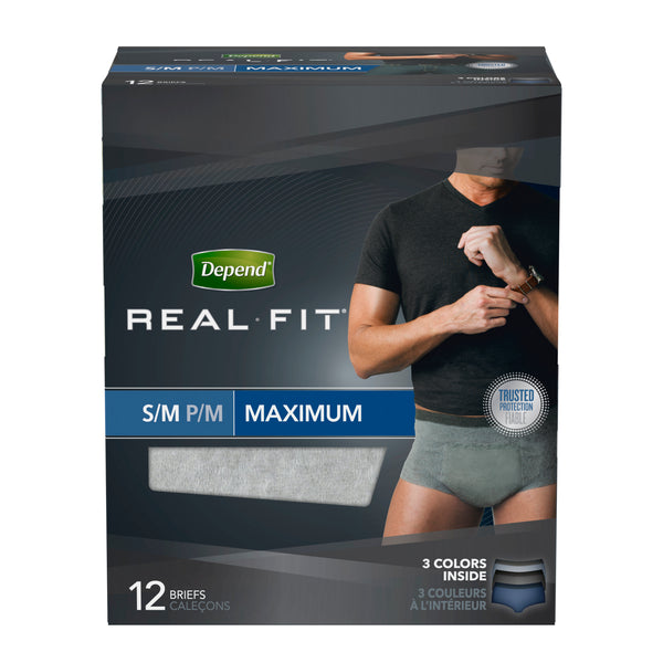 Depend Real Fit Incontinence Underwear for Men, Maximum Absorbency, S/M, 12 Ct