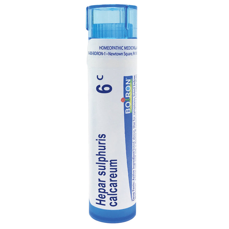 Boiron Hepar Sulphuris Calcareum 6C relieves painful and hoarse dry cough worsened by cold weather, 80 Pellets