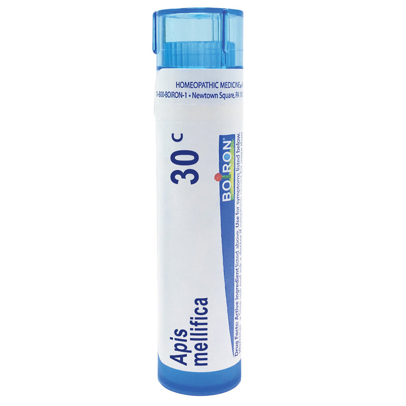 Boiron Apis Mellifica 30C relieves swelling from insect stings or allergies improved by cold, 80 Pellets