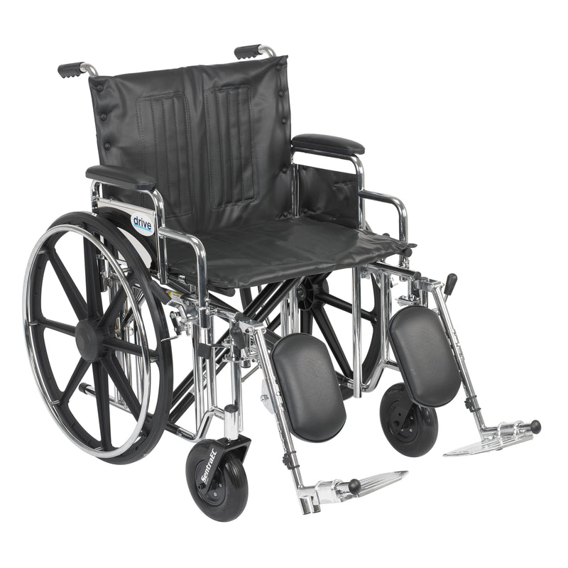 Drive Medical Sentra Extra Heavy Duty Wheelchair, Detachable Desk Arms, Elevating Leg Rests, 22" Seat