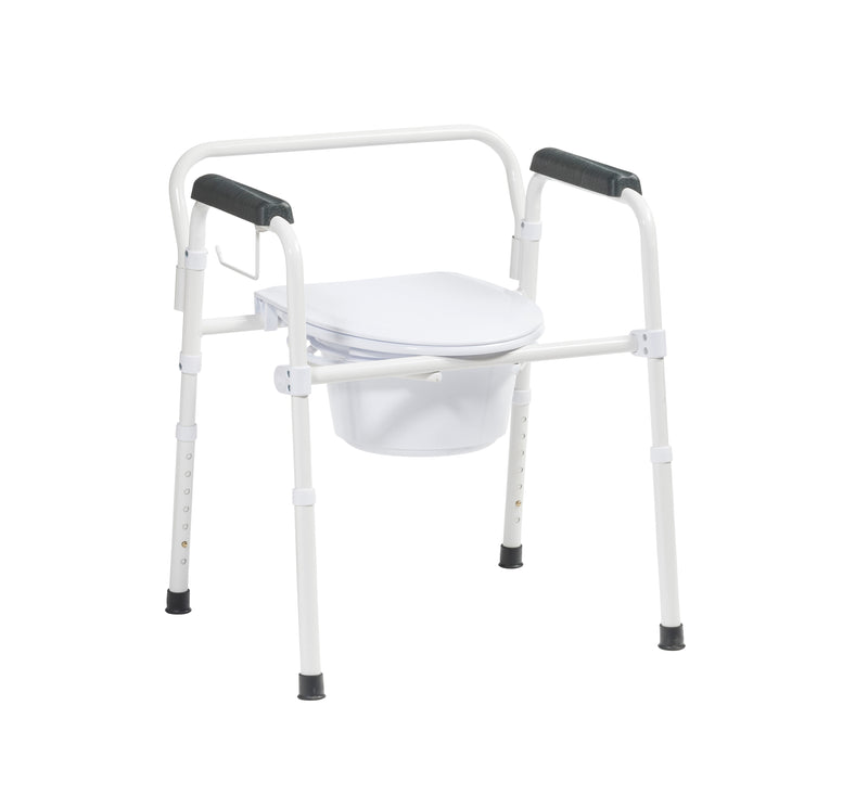 Drive Medical Steel Folding Deep Seat Bedside Commode, White