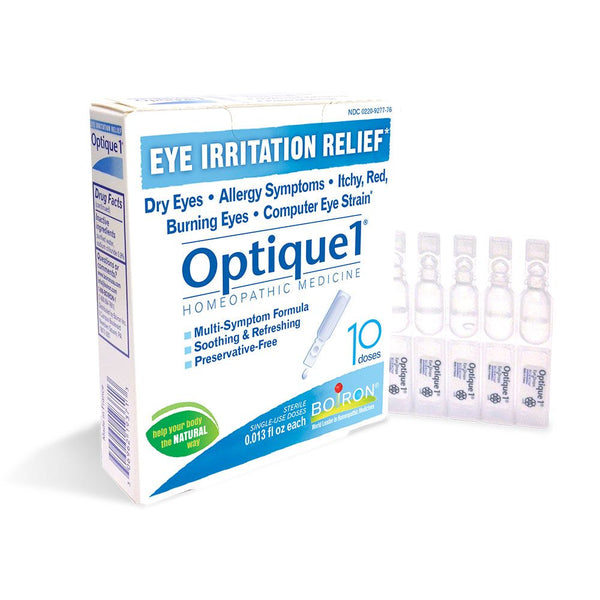 Boiron Optique 1 Eye Drops Eye Irritation Relief, Dry Eyes, Allergy Symptoms, Itchy, Red, Burning Eyes, Computer Eye Strain, 10 Single Liquid Doses