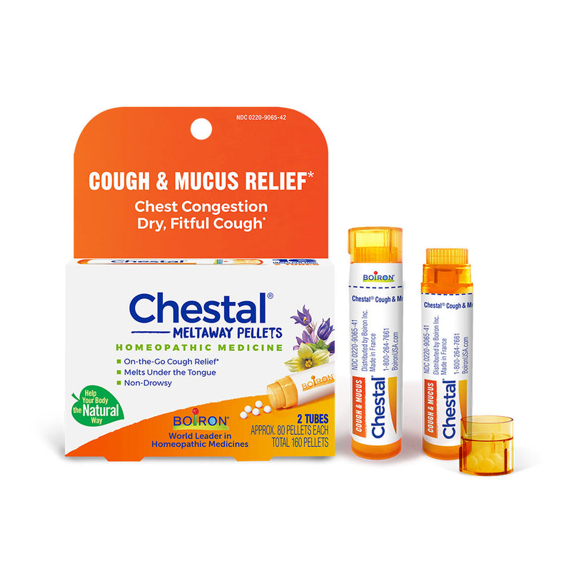 Boiron Chestal, medicina homeopática para alivio de tos y mucos, congestión en el pecho, tos seca, fitful, 2 x 80 gránulos