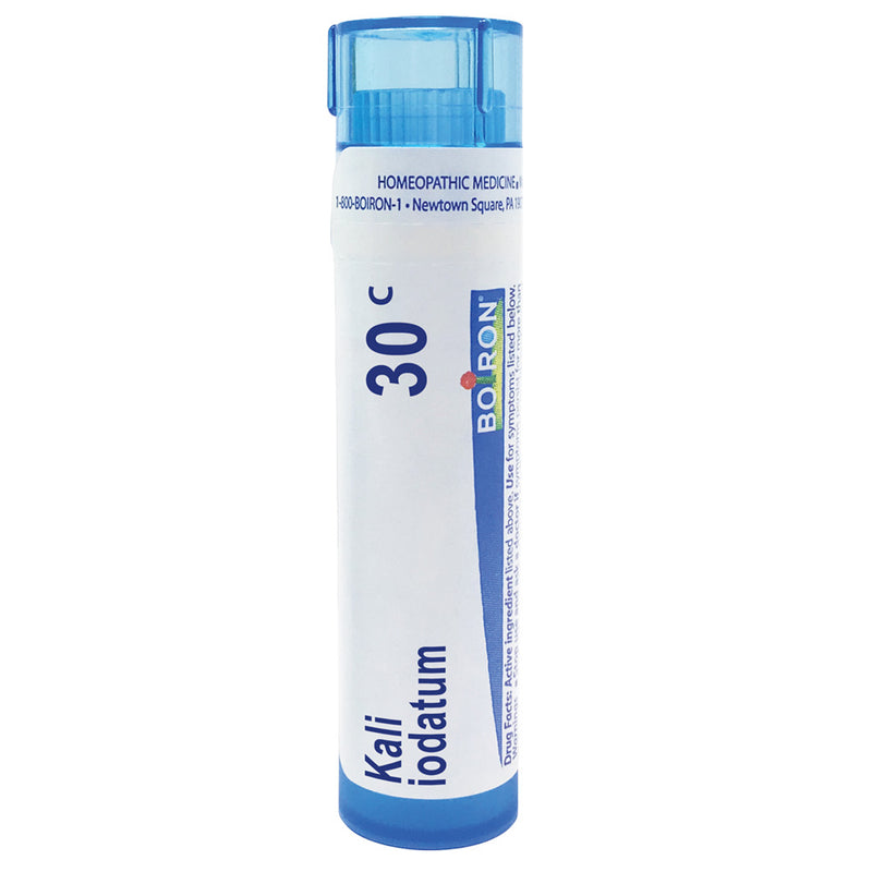 Boiron Kali Iodatum 30C relieves frontal sinus pain with runny nose, worse at night, 80 Pellets