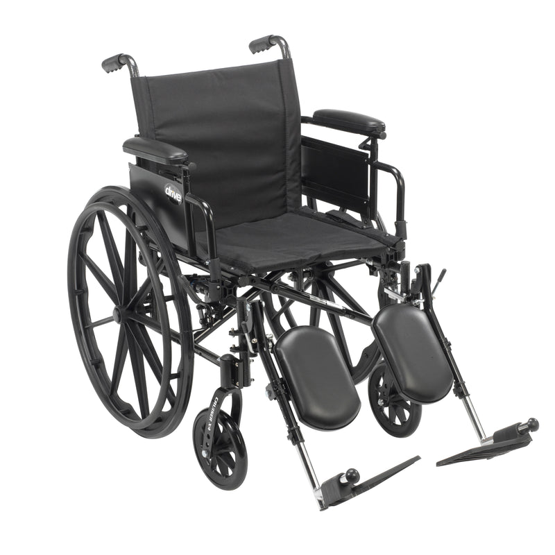 Drive Medical Cruiser X4 Lightweight Dual Axle Wheelchair with Adjustable Detachable Arms, Desk Arms, Elevating Leg Rests, 18" Seat